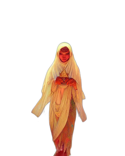 dress, staff, mask, face, concept art, 3d render, fantasy art, pixel art transparent PNG cut-out