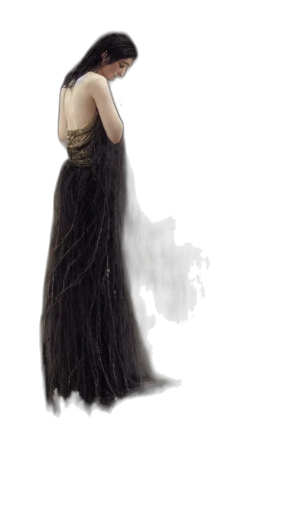 dress, hair, staff, jewelry, concept art, fantasy art, photorealistic, 3d render transparent PNG cut-out