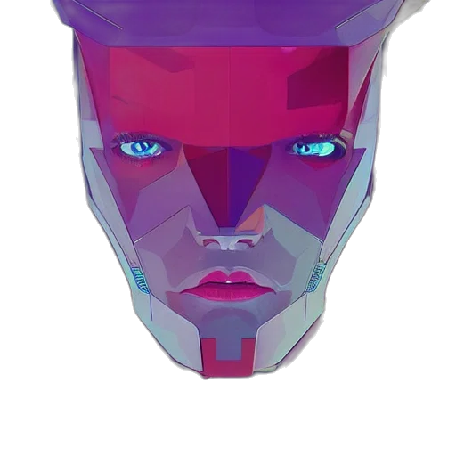 face, mask, crown, robot, vaporwave, cyberpunk, 3d render, concept art transparent PNG cut-out