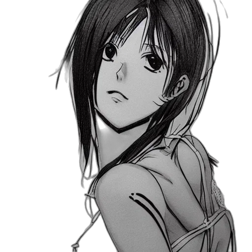 face, dress, staff, pencil sketch, anime, cartoon, comic book art, monochrome transparent PNG cut-out