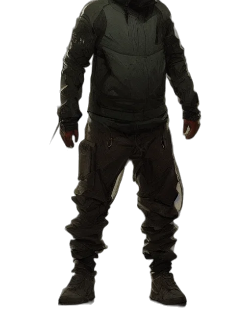 jacket, creature, mask, staff transparent PNG cut-out
