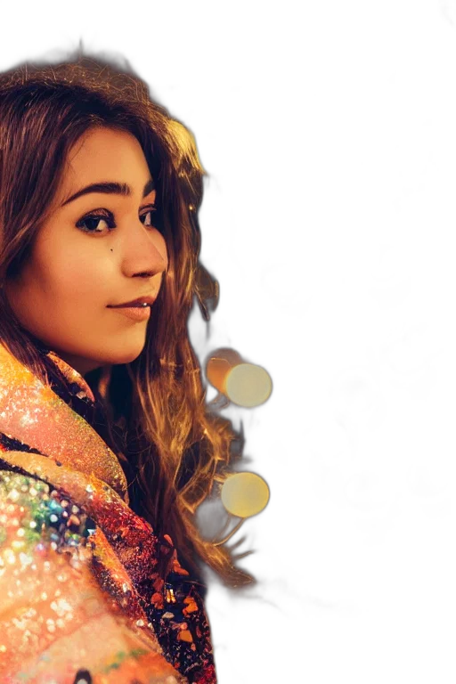 jacket, photography, close, beautiful, woman, dof, bokeh, vibrant transparent PNG cut-out