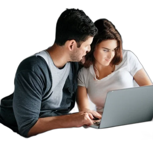 man, woman, bed, working, their, laptops transparent PNG cut-out