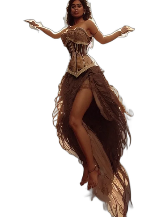 dress, staff, fantasy art, concept art, comic book art, photorealistic, earth tones, golden transparent PNG cut-out