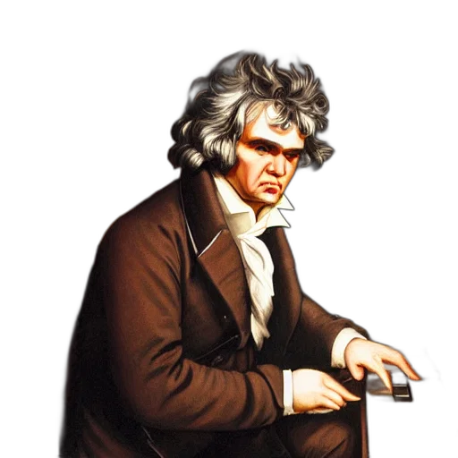 face, staff, jacket, photorealistic, oil painting, concept art, beethoven, composing transparent PNG cut-out