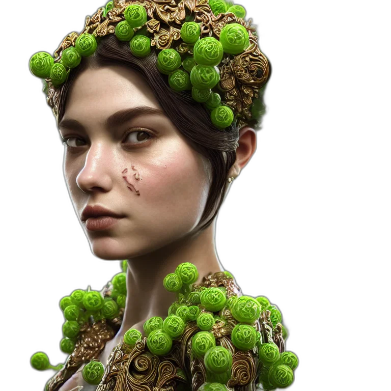 crown, jewelry, face, hair, photorealistic, fantasy art, concept art, 3d render transparent PNG cut-out