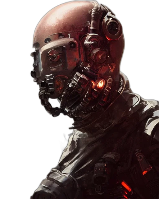 mask, robot, face, cyberpunk, concept art, comic book art, 3d render, red transparent PNG cut-out
