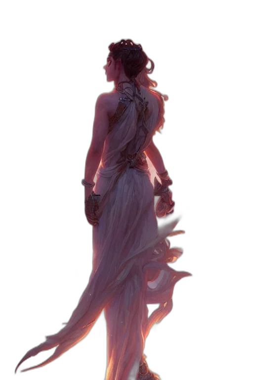 dress, staff, creature, crown, concept art, fantasy art, 3d render, cyberpunk transparent PNG cut-out