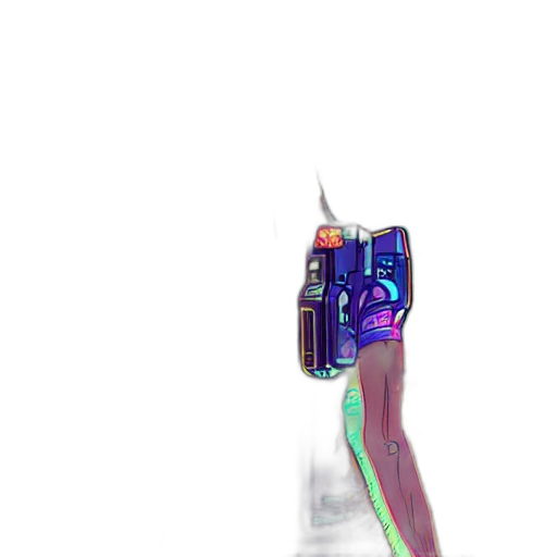 robot, weapon, jewelry, shoes, cyberpunk, vaporwave, 3d render, pixel art transparent PNG cut-out