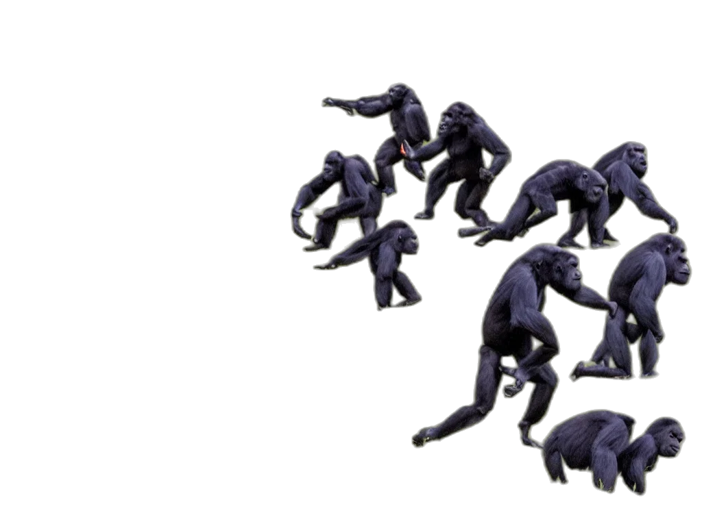 animal, creature, 3d render, concept art, outer space, gorillas, playing, soccer transparent PNG cut-out
