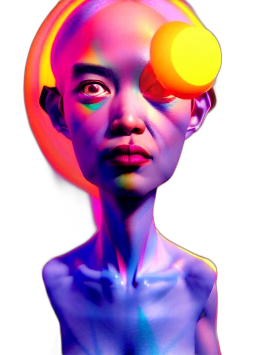 face, mask, robot, creature, photorealistic, 3d render, concept art, cyberpunk transparent PNG cut-out