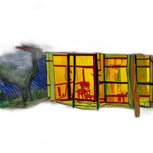 3d render, concept art, photorealistic, forest, log, cabin, van, gogh transparent PNG cut-out