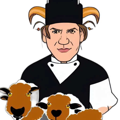 cartoon, portrait, chef, gordon, ramsay, ram, sheep, horns transparent PNG cut-out