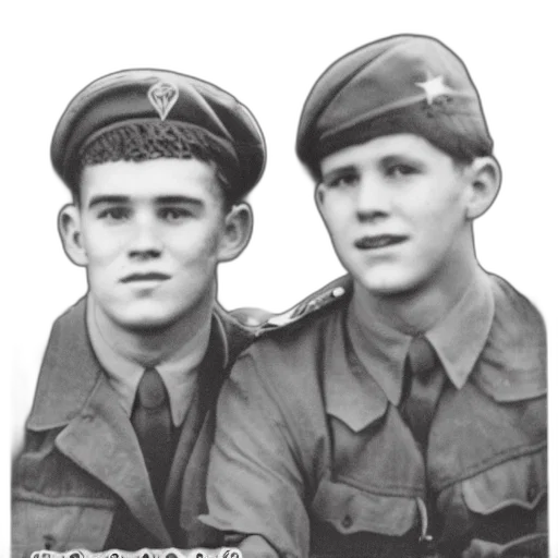 hat, photorealistic, professional, photograph, two, handsome, young, wwii transparent PNG cut-out