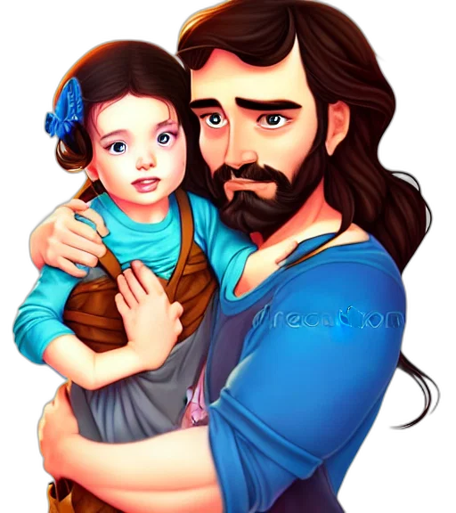 cartoon, photorealistic, fantasy art, pencil sketch, long, haired, bearded, father transparent PNG cut-out