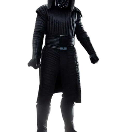 mask, jacket, staff, robot, 3d render, concept art, dark, unreal transparent PNG cut-out