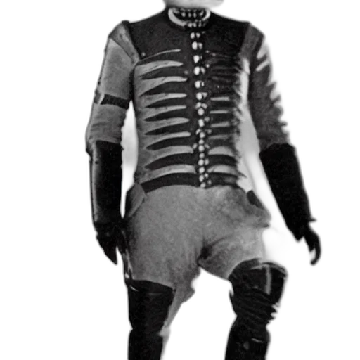 robot, jacket, staff, mask, concept art, 3d render, monochrome, time transparent PNG cut-out