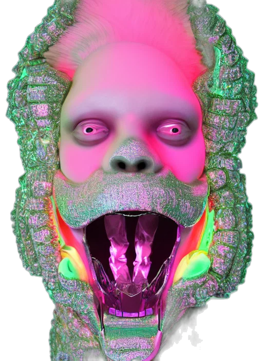 mask, creature, face, animal, 3d render, vaporwave, concept art, photorealistic transparent PNG cut-out