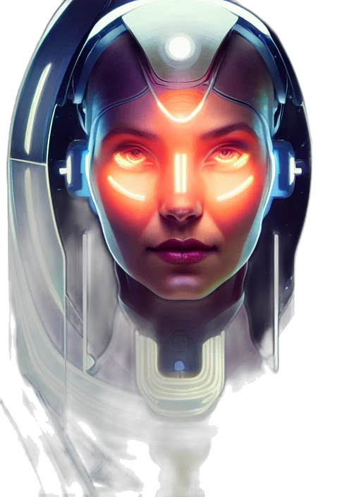 robot, face, mask, cyberpunk, concept art, comic book art, fantasy art, neon lights transparent PNG cut-out