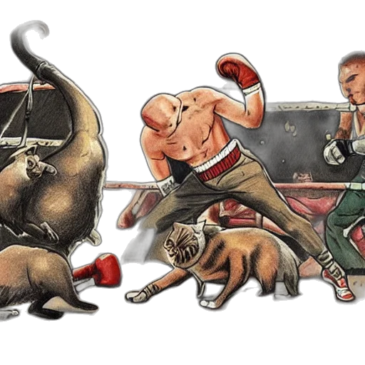 concept art, cats, fighting, dogs, rats, boxing, match, detailed transparent PNG cut-out