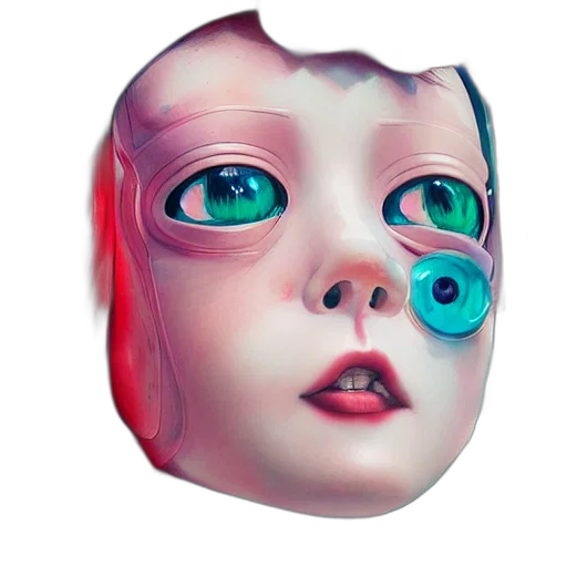 mask, face, robot, creature, 3d render, concept art, vaporwave, photorealistic transparent PNG cut-out