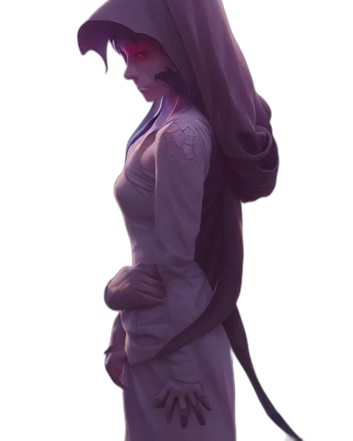 dress, creature, staff, mask, concept art, anime, 3d render, fantasy art transparent PNG cut-out