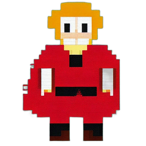 jacket, staff, robot, crown, pixel art, 3d render, cartoon, concept art transparent PNG cut-out