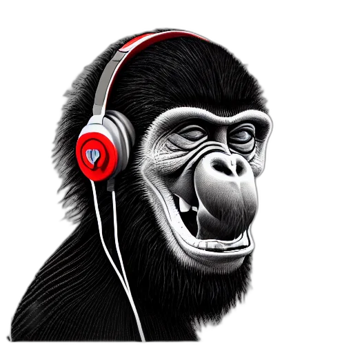 photorealistic, cartoon, concept art, villian, ape, headphones, knitted, cap transparent PNG cut-out