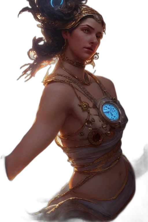 dress, jewelry, crown, staff, fantasy art, concept art, comic book art, cyberpunk transparent PNG cut-out
