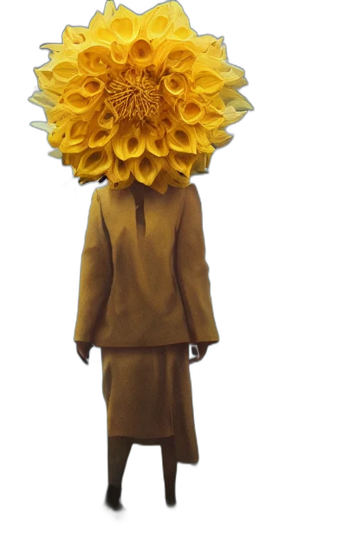flower, mask, hat, jacket, 3d render, concept art, photorealistic, golden transparent PNG cut-out