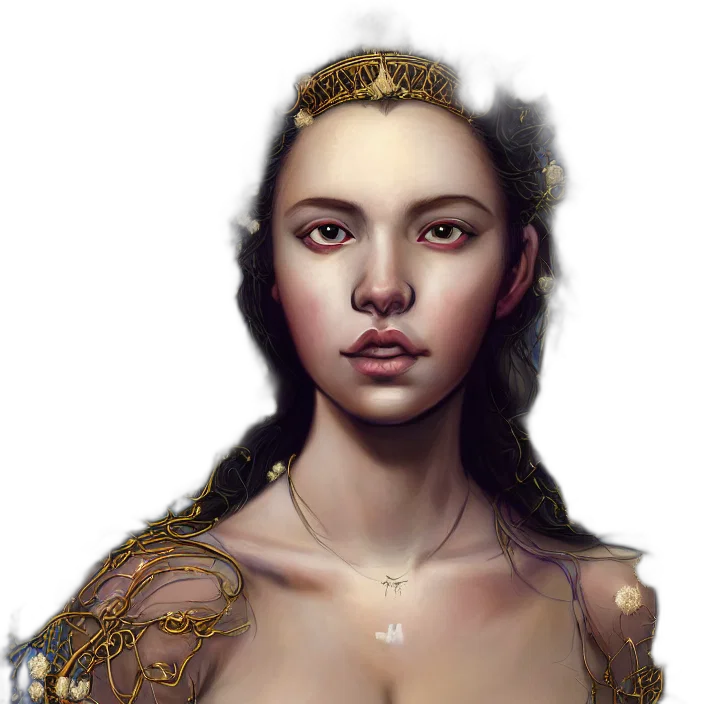 crown, face, jewelry, fantasy art, photorealistic, concept art, oil painting, golden transparent PNG cut-out