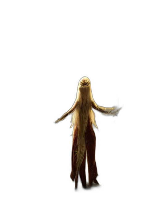 hair, staff, creature, dress, concept art, 3d render, fantasy art, pixel art transparent PNG cut-out