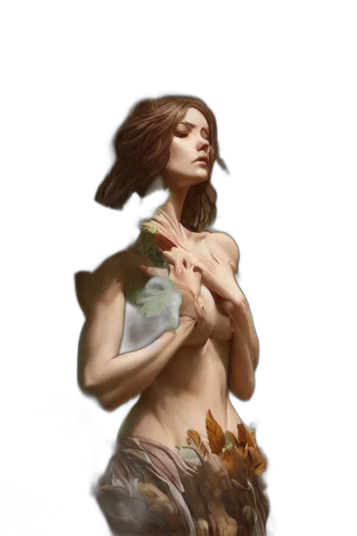 dress, creature, jewelry, concept art, fantasy art, photorealistic, oil painting, forest transparent PNG cut-out