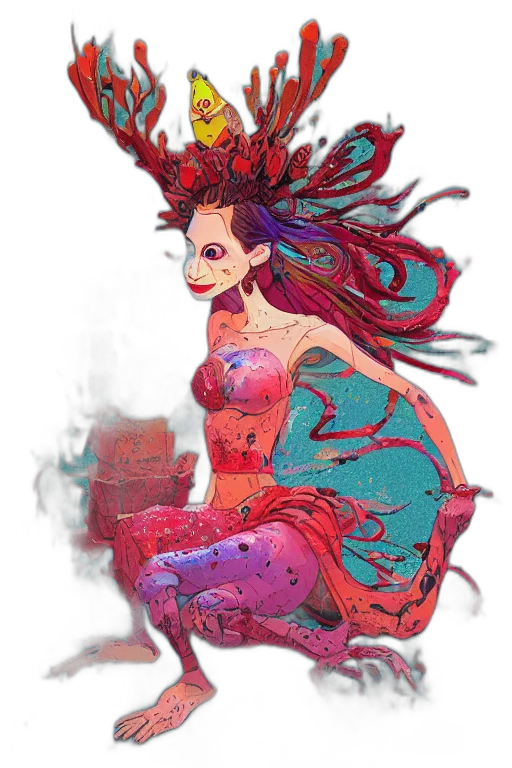 dress, mask, crown, fantasy art, concept art, pixel art, comic book art, underwater transparent PNG cut-out