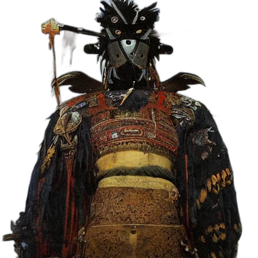mask, staff, dragon, robot, concept art, fantasy art, photorealistic, dark transparent PNG cut-out