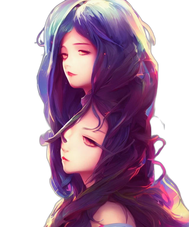 hair, mask, face, anime, fantasy art, watercolor, vaporwave, neon lights transparent PNG cut-out