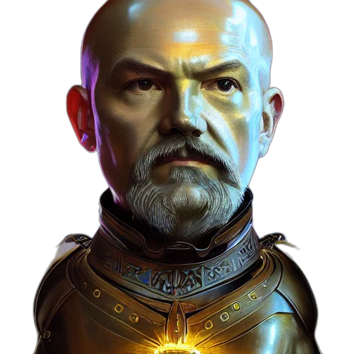 robot, face, staff, fantasy art transparent PNG cut-out