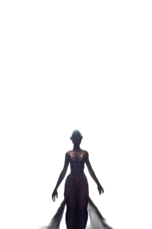 dress, creature, robot, staff, concept art, 3d render, pixel art, cyberpunk transparent PNG cut-out