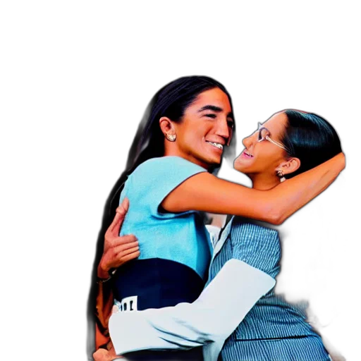 photorealistic, trump, aoc, hugging, each, other, friendly, manner transparent PNG cut-out