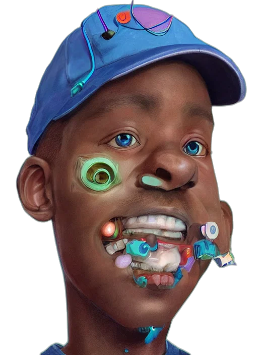 face, mask, creature, robot, photorealistic, 3d render, concept art, cartoon transparent PNG cut-out