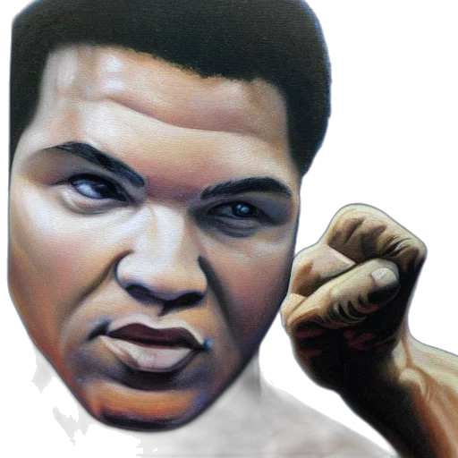 face, photorealistic, oil painting, concept art, comic book art, muhammad, ali, portrait transparent PNG cut-out