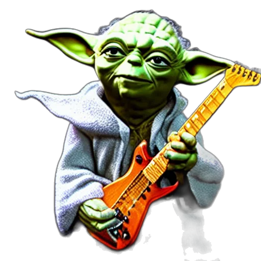 staff, photorealistic, 3d render, concept art, yoda, playin, electric, guitar transparent PNG cut-out