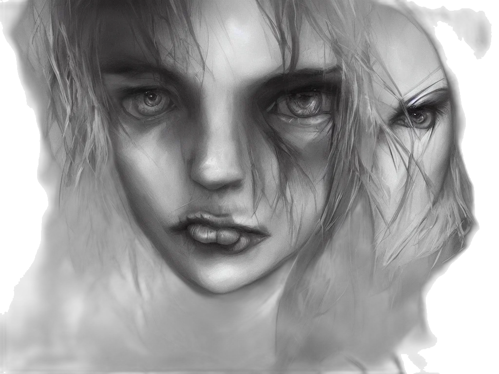 face, creature, photorealistic, fantasy art, concept art, pencil sketch, underwater, monochrome transparent PNG cut-out
