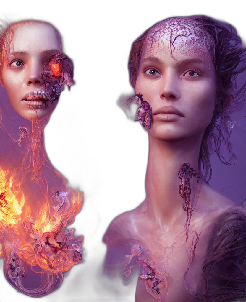 robot, face, concept art, fantasy art, cyberpunk, photorealistic, fire, outer space transparent PNG cut-out