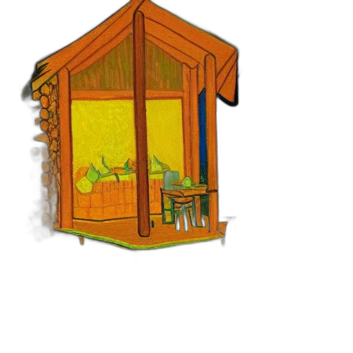 furniture, concept art, 3d render, pixel art, forest, log, cabin, van transparent PNG cut-out