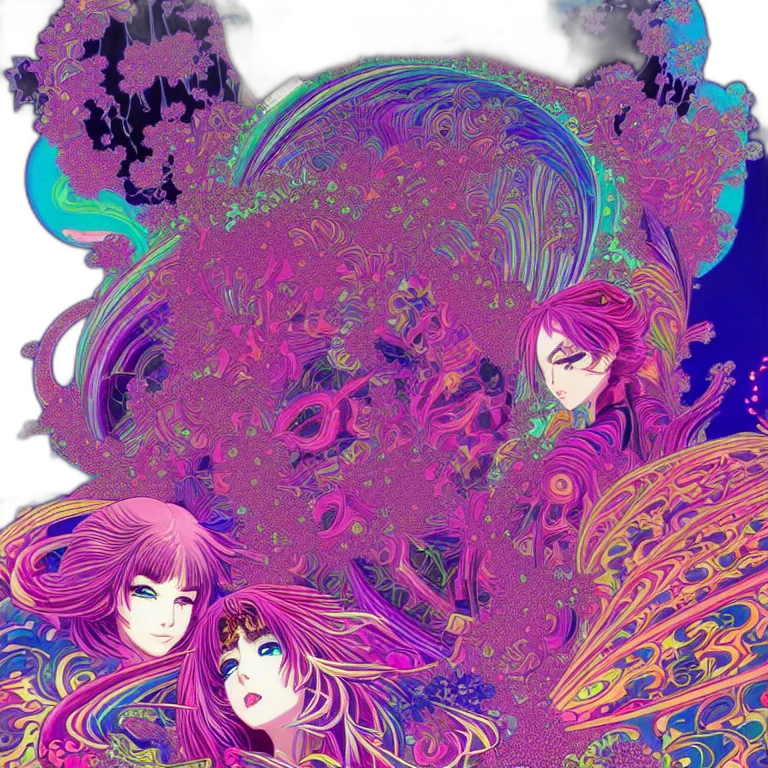 mask, creature, hair, face, vaporwave, anime, fantasy art, comic book art transparent PNG cut-out