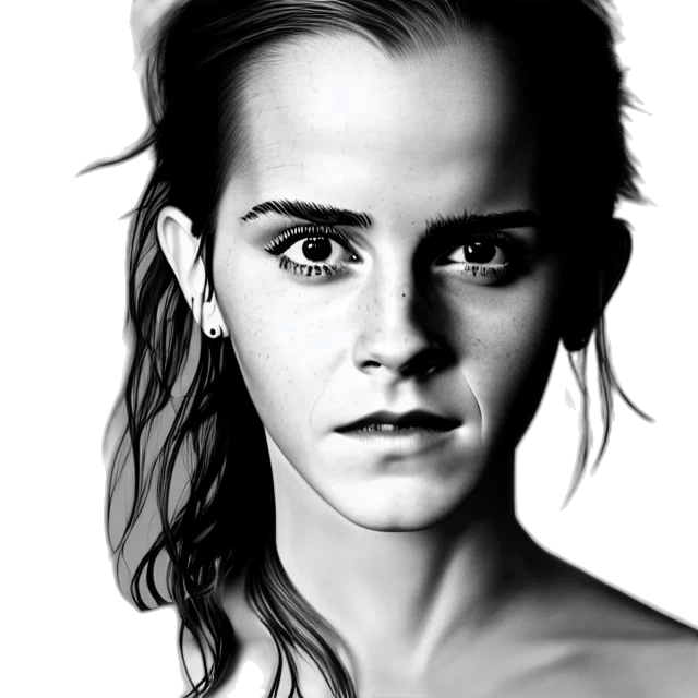 face, photorealistic, pencil sketch, cartoon, fantasy art, emma, watson, fit transparent PNG cut-out