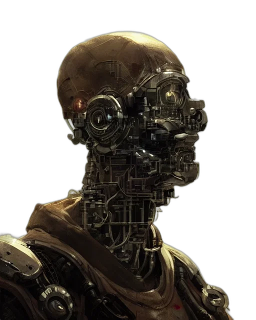 robot, face, cyberpunk, concept art, 3d render, photorealistic, half, masked transparent PNG cut-out