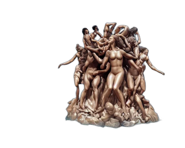 3d render, concept art, photorealistic, massive, modern, sculpture, desperate, people transparent PNG cut-out