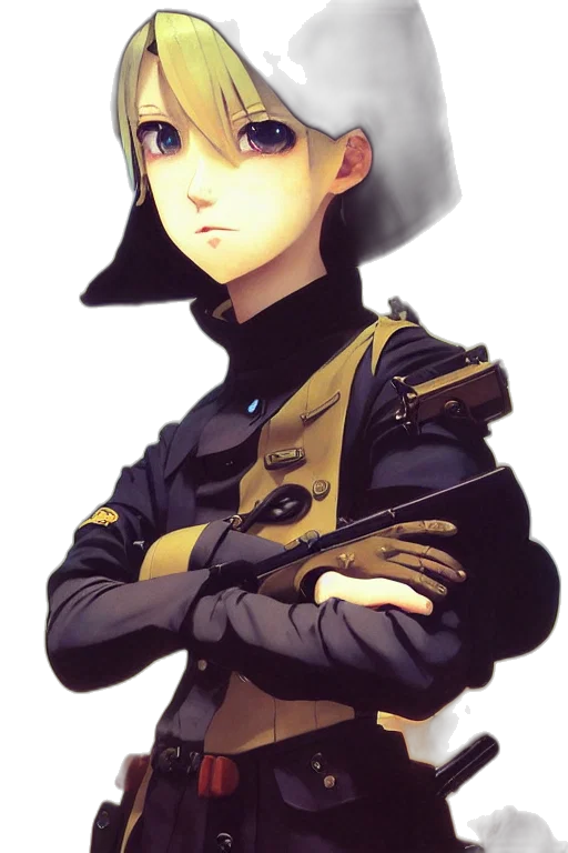 staff, jacket, hat, mask, fantasy art, anime, concept art, watercolor transparent PNG cut-out